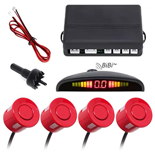 Fabtec Car Reverse Parking Sensor with LED Display, Buzzer and Ultrasonic Reverse Parking Auto Radar Detectors (Red)