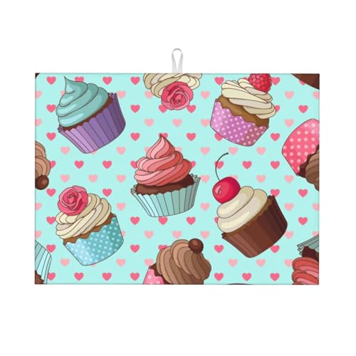 水切りマット大判 カップケーキ柄プリント 衛生 防カビ 食器 乾燥キッチンマッしろくまカフェ 速乾吸水マット 滑り止め吸収パッド 柔らかいドライングマット 洗える 抗菌 消臭 速乾性 耐油性 断熱性 お手入れ簡単 台所 滑り止め トレー 家庭46*61cm