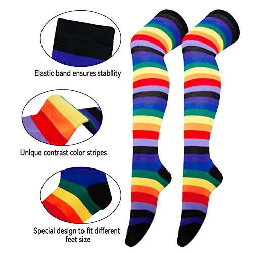 Image of Over Knee Rainbow Thigh High Socks Cosplay Accessories for Women Fashion Wild Long Striped Leg warmers