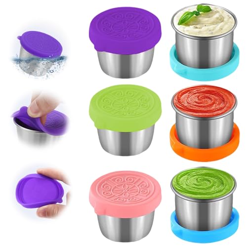 Image of 6x1.6 /2.4 Oz Salad Dressing Container To Go Condiment Containers Coverd Lids,Small Reusable Stainless Steel Sauce Containers For Lunch Boxes Picnics Travel Meal Prep Kitchen Storage (6PC-2.4oz)
