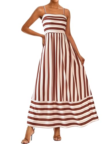 Image of PRETTYGARDEN Women Summer Maxi Dresses 2026 Spaghetti Strap Boho Floral Striped Wedding Guest Beach Vacation Flowy Long Dress