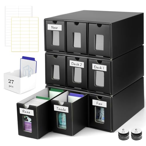 Yotakala Trading Card Storage Box Card Organizer MTG Card Storage Sports Card Storage - Cardboard Drawer Box with Clear Window for TCG PTCG MTG and Sport Cards With Divider Boxes (Black)