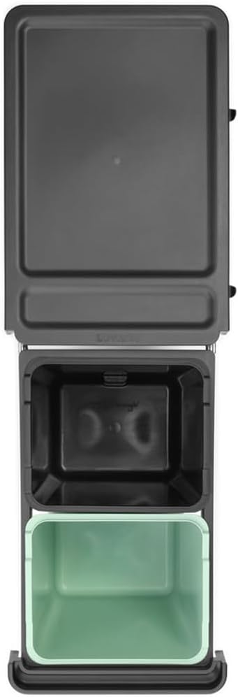 Brabantia Sort & Go Pull Out Trash Can | 2 x 4 Gal Built-in Under Kitchen Sink Cabinet Garbage Can | Integrated Double Sliding Recycling Unit, Smooth Rails, Removable Buckets | Gray & Green