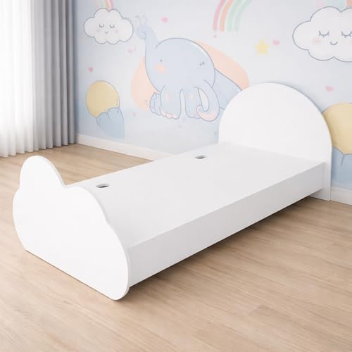 Image of VIKI Cloud Design Kids Single Bed for Bedroom, Children Bed Cot for Boys & Girls, Strong & Durable Bed Frame, Safe & Comfortable Design (187 L x 96 W x 80 H cm), Frosty White, 1 Year Warranty