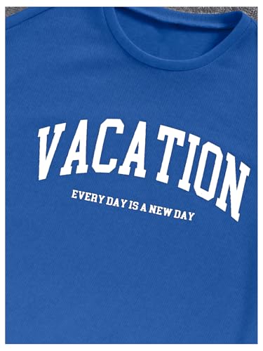Image of Verdusa Girl's Tracksuit Sets 2 Piece Outfits Letter Print Vacation Tee Top and Drawstring Waist Shorts