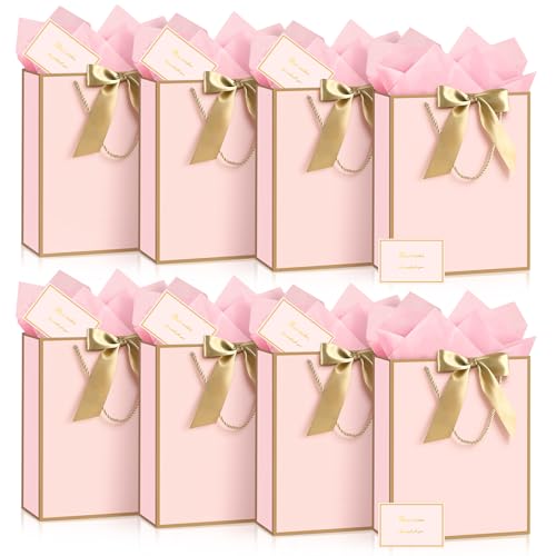 Image of JMANNI Gift Bags with Handles, 13 inch Medium Gift Bag for Presents, 8 Pcs Bags with 16 Tissue Paper and 8 Cards for Baby Shower Wedding Bridal Shower Mother's Day Birthday Party