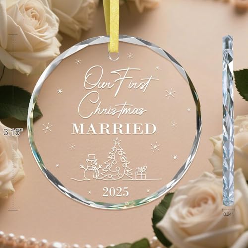 Verlovingsornamenten voor koppels 2025 - glazen kerstversieringen, kerstboomdecoraties, verlovingsgeschenken voor vrouwen mannen die pas verloofd zijn - Afbeelding 3