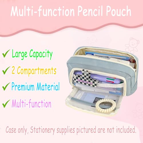 Image of Pencil Case Large Capacity Pencil Pouch, Aesthetic Pencil Case Pouch, Cute Pencil Case for Kids Students, Kawaii Pencil Bag, Preppy Pencil Case for School, Stationery Storage Bag
