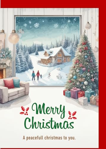 クリスマスカード 封筒付き 同柄5枚セット 窓辺のクリスマス 500075 キリスト教 日英聖句入り ルカ2:14 新改訳 ESV