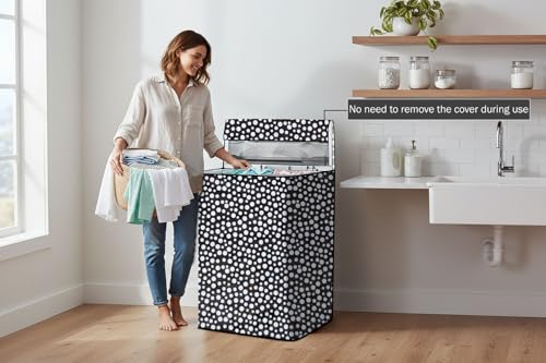 Image of Stylista Washing Machine Cover Compatible for Godrej 6.2 Kg Fully-Automatic Top Loading WTA 620 CI, Polka Dot Pattern Black