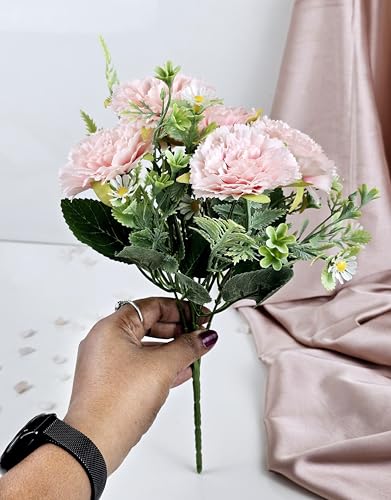 Image of SATYAM KRAFT 1 Bunch Artificial Carnation Flower Stick for Home Decor, Bedroom, Living Room, Balcony, Office Desk, Wedding, Marriage Decoration, Gift, Festival, Shelf & Corner Decoration (Peach)