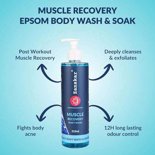 Image of Zanskar Epsom Body Wash (315 ml) for Workout Recovery | Active Lifestyle Shower Gel | Sore Muscles & Fatigue Relief | Salicylic Acid + Niacinamide + Amino Acids | Suitable for all Skin Types