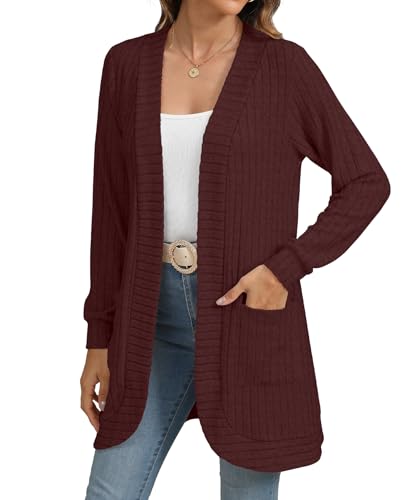 Image of YSYOKOW Cardigan Sweaters for Women Long Sleeve Open Front with Pockets | Long Cardigans for Women Lightweight Soft Casual Dressy Loose Fit Cardigan Sweater with Pockets for Work and Office