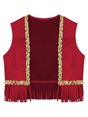 Kids Girls Sequined Waistcoat Faux Suede Cowgirl Vest Open Front Tassel Jacket