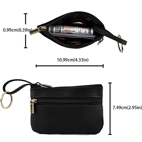 Image of Coin Purse for Men,Coin Pouch with Zipper for Men Women,Genuine Leather Mini Coin Pocket Pouch Change Holder Mens Tray Purses Coin Purse Cash Change Wallet Key Holder Money Pouch