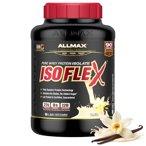 ALLMAX ISOFLEX Pure Whey Isolate Protein Powder - Gluten Free Low Lactose Sugar-Free - High-Protein Clean Keto-Friendly for Pre Post Workout Supplement for Women and Men | Vanilla 5lb