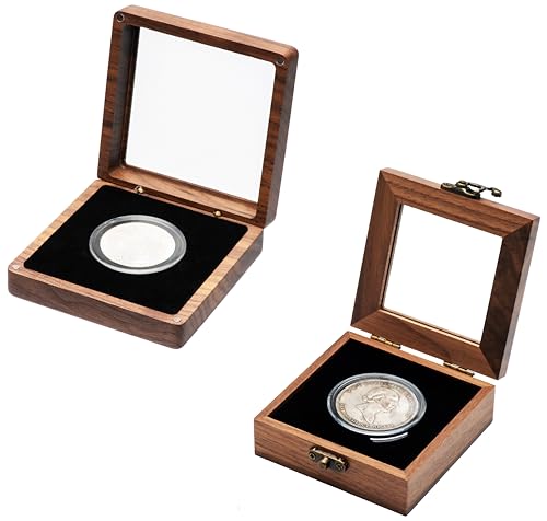 Caja exhibidora de madera para 2 monedas miniatura 1