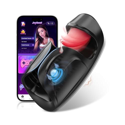 Realistisch Blowjob Sex Spielzeug für die Männer mit 10 Pulsieren & 10 Zunge Lecken & 10 Vibrationsmodi Penis Vibrator Masturbator, Vibratorensets für Männer Eichel Stimulation Schwarz