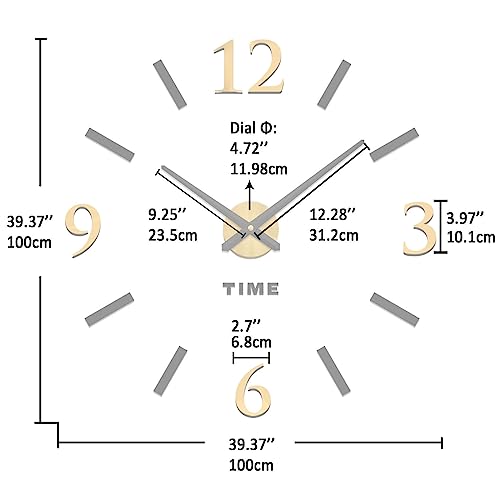 VANGOLD DIY Frameless Large Wall Clock Decoration 3D Modern Mute Big Wall Clocks for Living Room Home and Office,Black Gold,XX-Large - Image 3