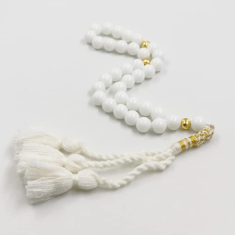 ALBASHAN Tasbih White Ceramics Muslim Prayer Beads with Gold Beads misbaha Islamic Rosary Ramadan Eid Gift Turkish Accessories Tassel (12mm x 99 Beads)