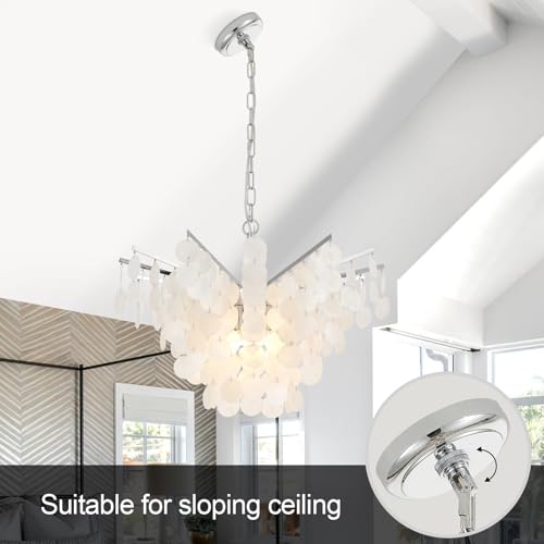 VANZARLA Capiz Shell Chandelier for Bedroom, Modern Coastal Dining Room Light Fixture, Farmhouse Pendant Light for Entryway Kitchen Living Room, Chrome Finish - Image 7