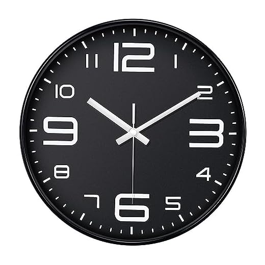 Relógio de Parede Quartzo Com Números Grandes Preto 30x30cm