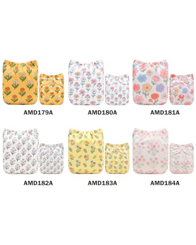 Image of ALVABABY Baby Cloth Diapers 6 Pack with 12 Inserts Cloth Diaper Covers Adjustable Washable Reusable for Baby Girls and Boys 6DM141A