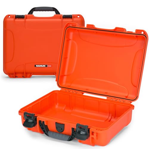 NANUK 910 Waterproof Hard Case – 14.3” x 11.1” x 4.7”, Protective Case for Camera, Electronics & Gear – Impact-Resistant, Dustproof, Airline Carry-On Approved – Made in Canada, Orange