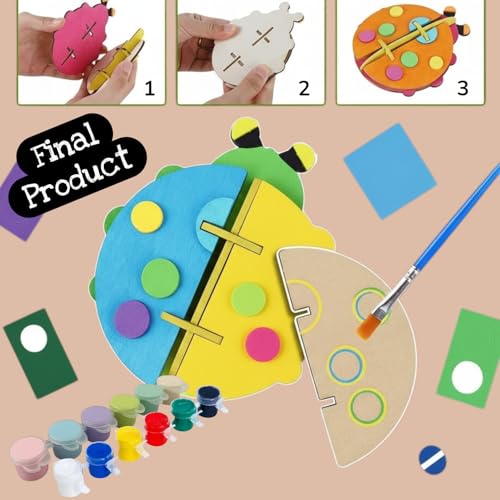 Image of BAGJI TOYS 3D Wooden Insect Craft Painting Kit for Kids, 4 Piece Set with Brushes & Paint, DIY Bug Models, Gift for Boys Girls Age 5 and Up