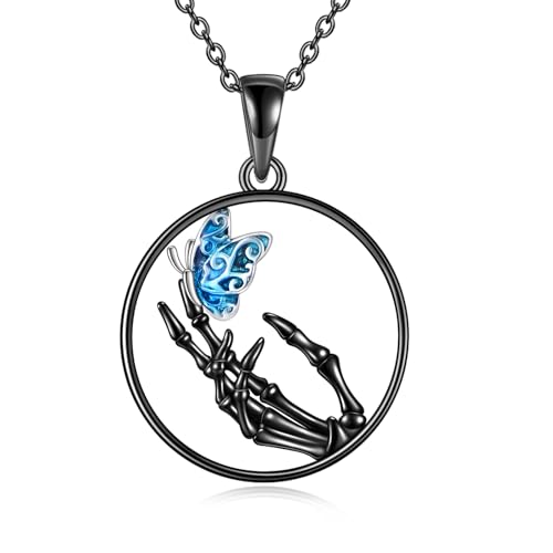 Skull Necklace Sterling Silver Vintage Gothic Skeleton Pendant Necklace Jewelry Gifts for Women Girls Men Skull Necklace for Men Butterfly Necklace for Women
