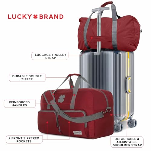 Image of Lucky Brand Unisex Adult Large Duffle Adjustable Shoulder Strap Foldable Overnight Weekender Bag, Winery, 65L, Sports