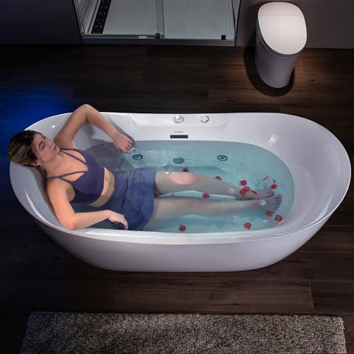 WOODBRIDGE 72" x 35-3/8" Whirlpool Water Jetted and Air Bubble Freestanding Heated Soaking Combination Bathtub with LED control panel, BJ400