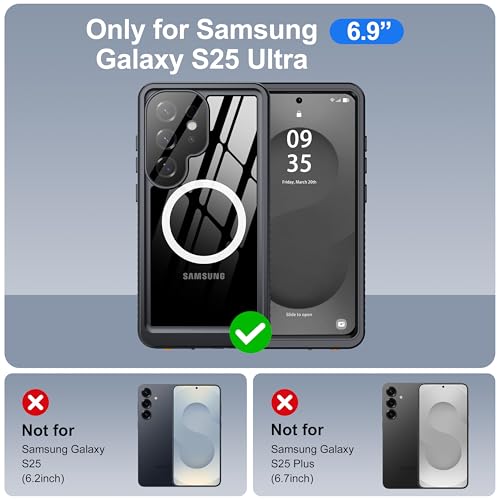 Image of ANTSHARE IP68 Waterproof Case for Samsung Galaxy S25 Ultra [2025] - MagSafe Compatible, Built-in Screen /Lens Protector - Shockproof Full Body Protection for Swimming /Outdoor, Black /Clear
