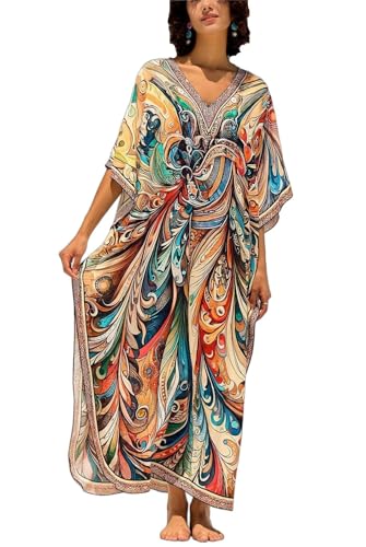 Kaftan Dresses for Women Side Split Caftan Bathing Suit Cover Up Casual Long Beach Loungewear Dress