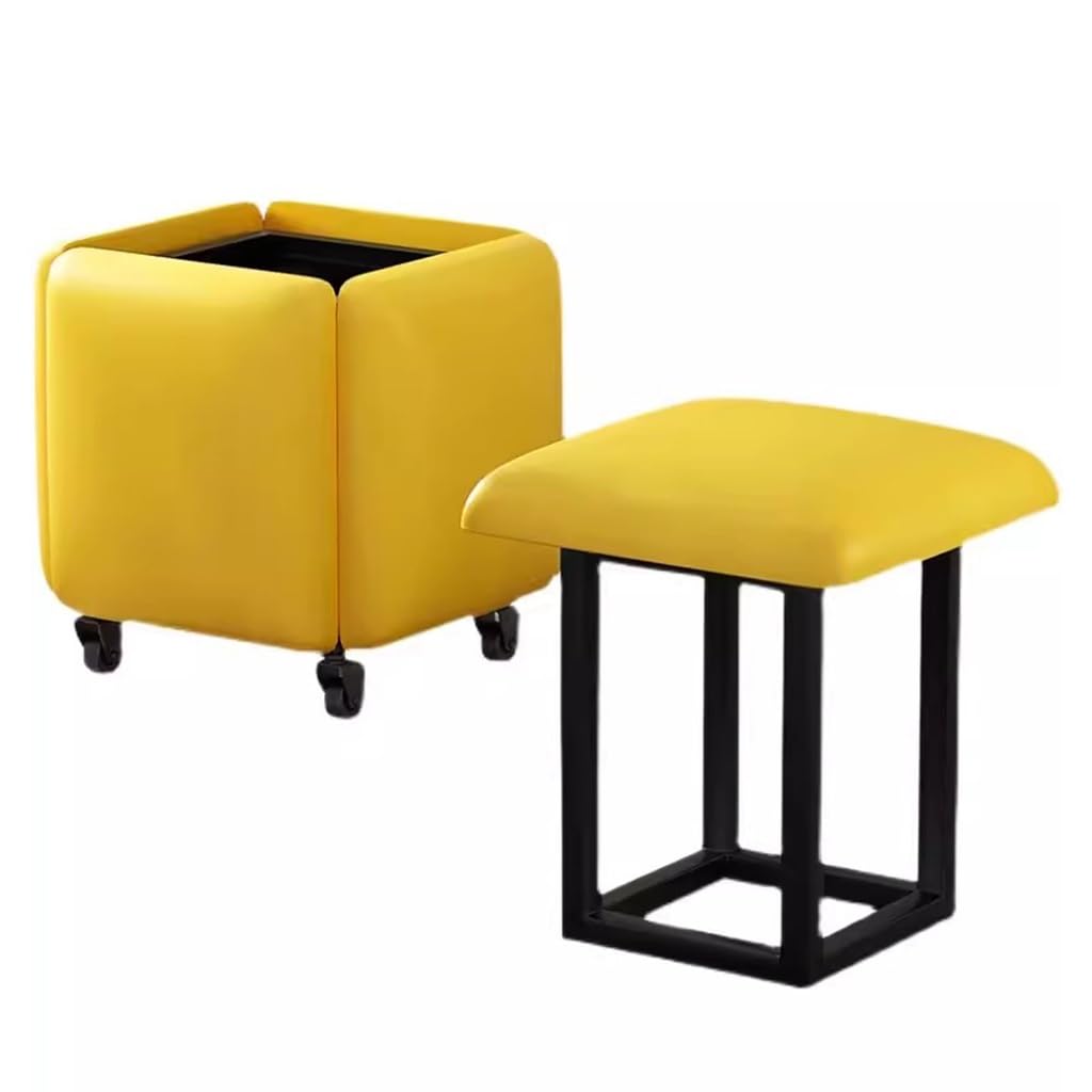 Wdsopk Yellow Stool Cubes 5 In 1 Cube Seat With Swivel Casters,Stackable Sofa Chair Stools,Nesting Ottoman Stool,Movable Footstool,Upholstered Ottoman Leather Cube Chair（Yellow）
