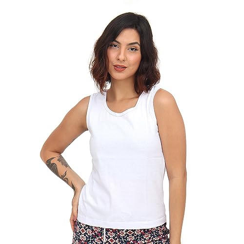 Camiseta Regata Feminina Algodão Leve Confortável (G, Preto)