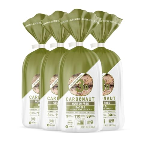 Carbonaut Gluten Free Bagels, Low Carb Bagels, Keto Bagels, Keto-Certified Food, Bread, Snack, Meals, Non-GMO, Vegan Bagels 4 Pack (Herb & Garlic)