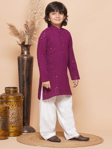 Image of AJ DEZINES Kids Kurta Pajama Set For Boys | Embroidery Chikankari Kurta Set | Traditional & Festive Outfit | Cotton Stylish Boys Kurta Pyjama | Perfect For Festivals Wedding & Family Function