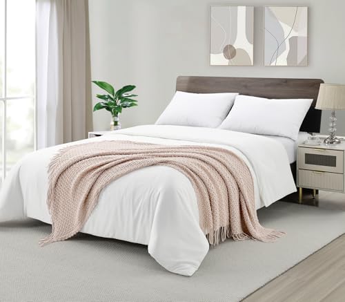 Image of CREVENT Farmhouse Boho Knitted Throw Blanket for Couch Sofa Chair Bed Home Decoration, Soft Warm Cozy Light Weight for Spring Summer Fall (50''X60'' Blush Pink)