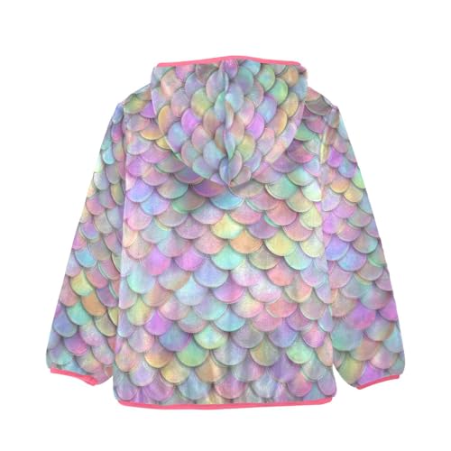 Colorful Scales Toddler Fleece Jacket Baby Girls Hooded Zipper Long Sleeve Thick Warm Outerwear 3-10 Years2