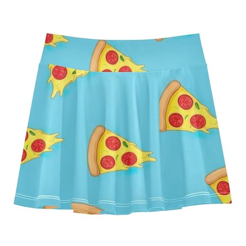 Summer Athletic Shorts for Girls Skorts Skirts with Shorts Pleated Cartoon Pizza Slice Blue 4t