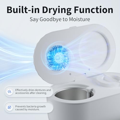 Ultrasonic Denture Cleaner with Automatic Clean, Drain & Dry, 45kHz Retainer and Night Guard Cleaning Machine with Built-in Drainage Chamber, Low-Noise Design for Aligners, Braces & Dental Appliances — view 3