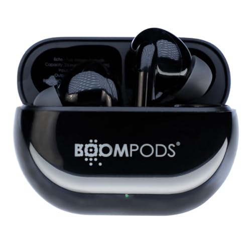 Boompods Echobuds In-Ear Bluetooth Kopfhörer - Kabellose In Ear Ohrhörer mit Mikrofon, 19 Std. Spielzeit und Ladebox, IPX4 Wasserdicht, TWS-Ohrhörer mit Geräuschunterdrückung, Schwarz