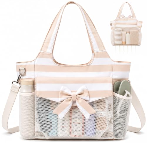 Image of LEDAOU Large Beach Bag Women Waterproof Sandproof Zipper Beach Tote Pool Bag for Swim Gym Grocery Travel with Wet Pocket