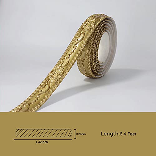 Flexible Molding Trim Self Adhesive, Crown Molding Ceiling, Wall Peel and Stick for Mirror Furniture Door Wardrobe Home Decor, 1.42 Inch x 16.4 Ft Gold