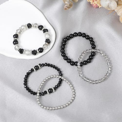 DIVINA VITAE 5 Pcs Beaded Stretch Bracelets Stackable Bracelets Crystal Bead Bracelet Boho Beaded Bracelets Stretch Layering Crystal Stone Beaded Bracelets Trendy Costume Jewelry Gifts for Women4