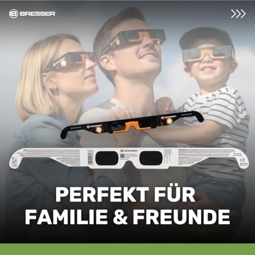 Bresser Sonnenfinsternis-Brille (10 Stück) zur sicheren Beobachtung der Sonne, mit hochwertiger Weißlichtfilterfolie, entspricht ISO 12312-2:2018