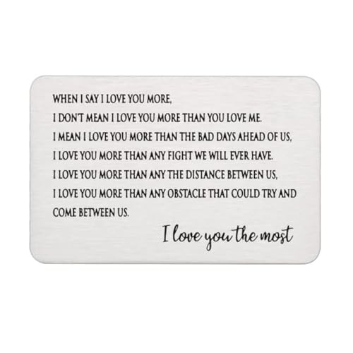 I love you the most Stainless Steel Engraved Wallet Insert Sentimental Keepsake Personalized Card for Him Husband Boyfriend Gifts Anniversary Birthday, Metal Men, Silver, 2x3 Inches