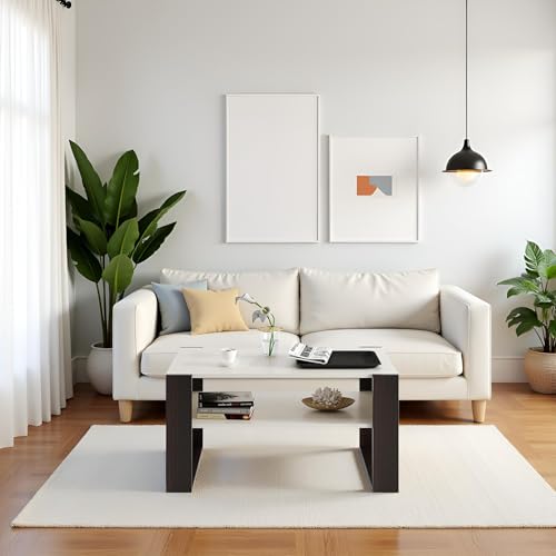 Image of FURNEASER Witely Coffee Table Modern Centre Table with Storage Shelves, Teapoy, Centerpeice Tea & Coffee Table for Living Room, Engineered Wood, Matte Finish (CT-LR-WH)