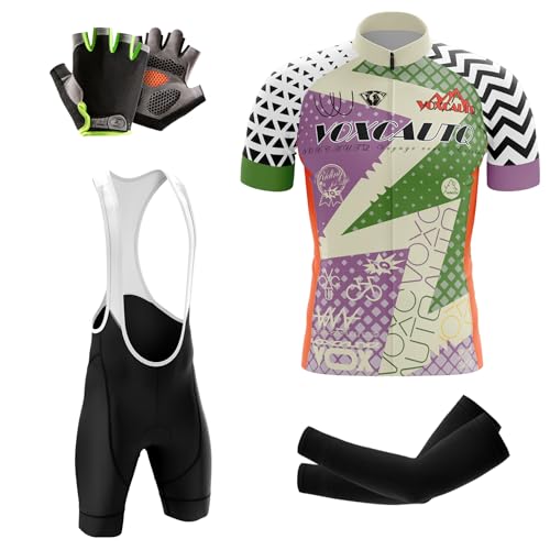 Conjunto Ropa Ciclismo Hombre Maillot Bici MTB Verano,Traje Ciclista Manga Corta Camiseta Ciclo+Guantes Ciclismo+Manguitos Ciclistas de protección Solar Ice Silk (L,Typ-12)